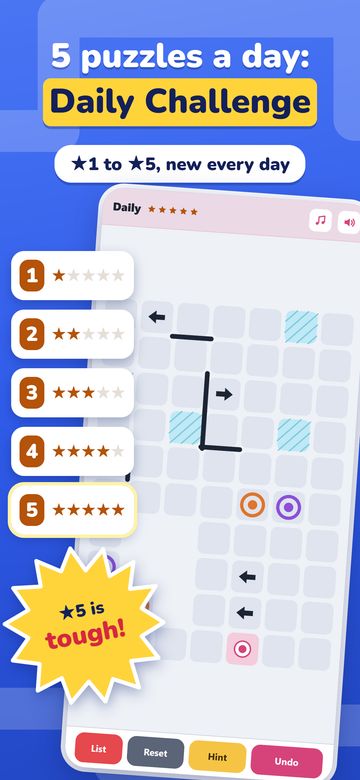 Brushline screen: Daily Challenge with 5 puzzles a day